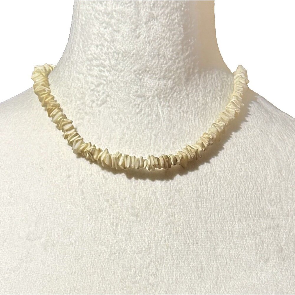 Vintage Ivory Chip Seashell Collar Choker Necklace Boho Beach Coastal Jewelry